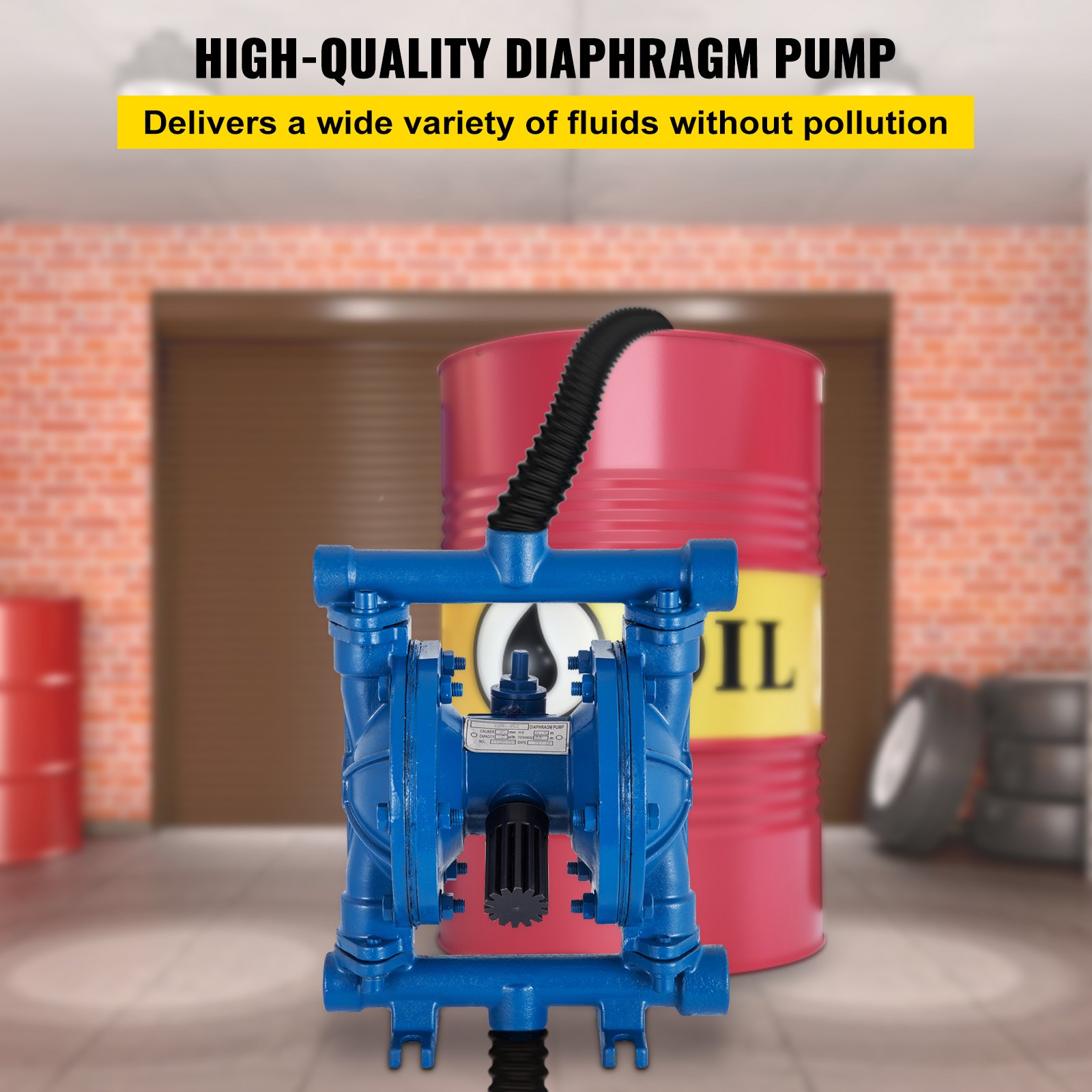 VEVOR Air-Operated Double Diaphragm Pump, 1/2 Inch Inlet and Outlet, Cast Iron Housing, 3 GPM and max. 90 PSI, Pneumatic Nitrile Diaphragm Transfer Pump for Petroleum, Diesel, Oil