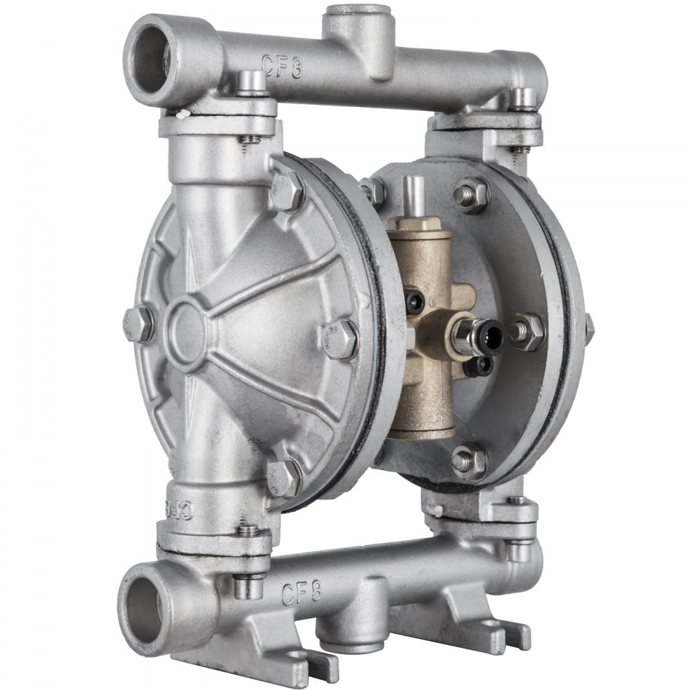 VEVOR Pompa pneumatyczna z podwójną membraną, wlot i wylot 1/2 cala, obudowa ze stali nierdzewnej, 11.4L/min(3GPM) i maks. 120 PSI, pneumatyczna pompa transferowa z membraną PTFE do ropy naftowej, oleju napędowego, oleju i cieczy o niskiej lepkości