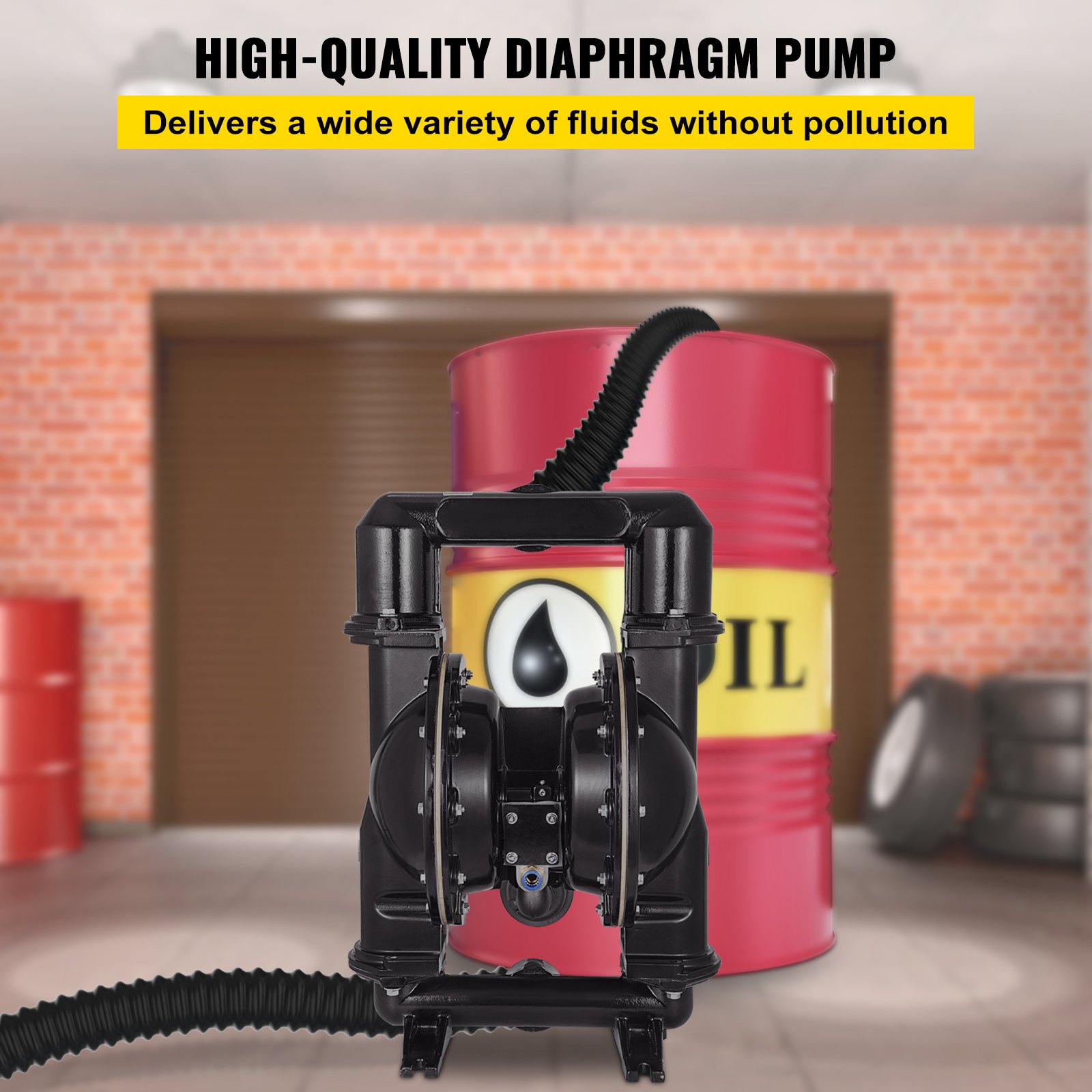 VEVOR air-operated double diaphragm pump, 2-inch inlet and outlet, aluminum alloy housing, 158.4 GPM and max. 120 PSI, nitrile diaphragm transfer pump for petroleum, diesel, oil and liquids