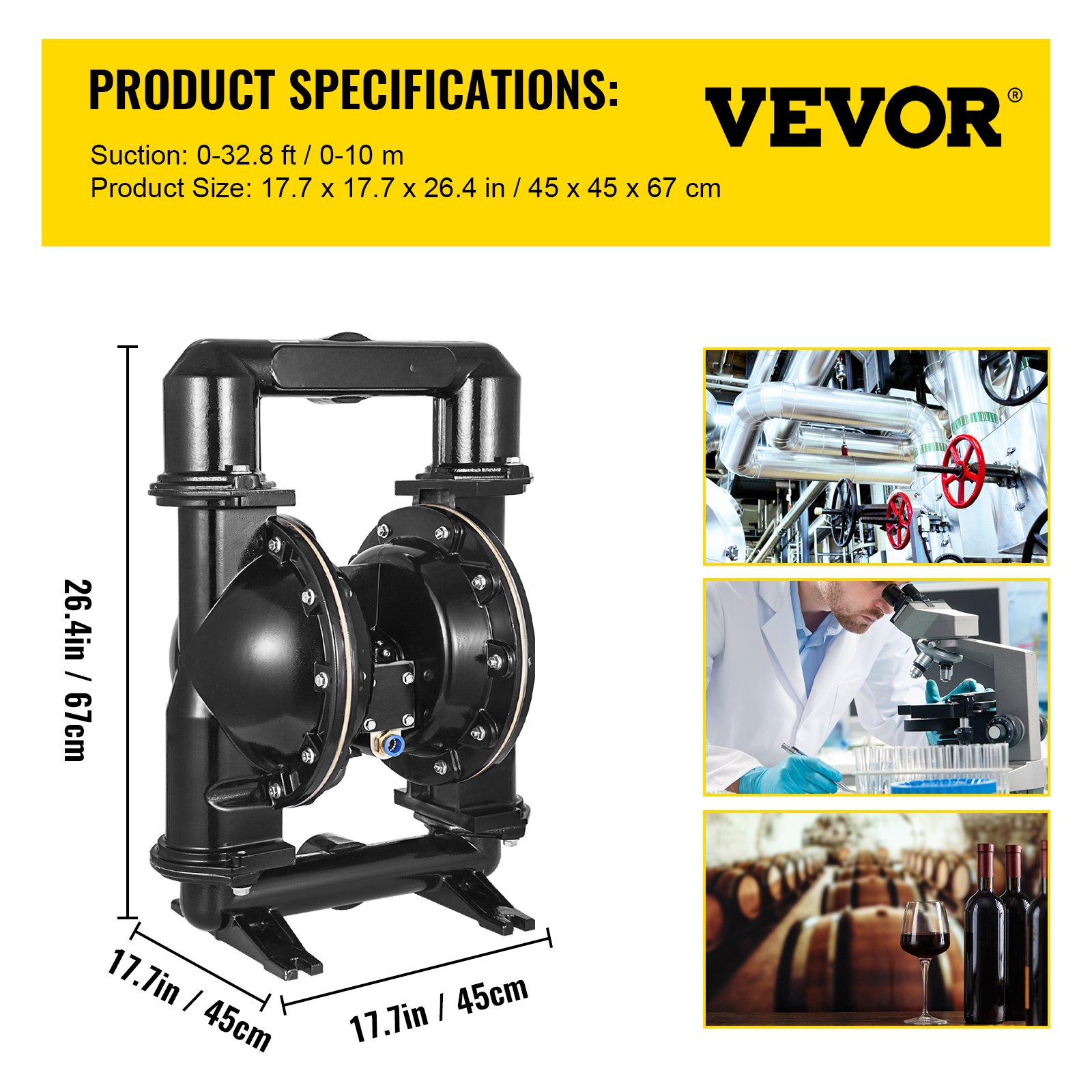 VEVOR air-operated double diaphragm pump, 2-inch inlet and outlet, aluminum alloy housing, 158.4 GPM and max. 120 PSI, nitrile diaphragm transfer pump for petroleum, diesel, oil and liquids