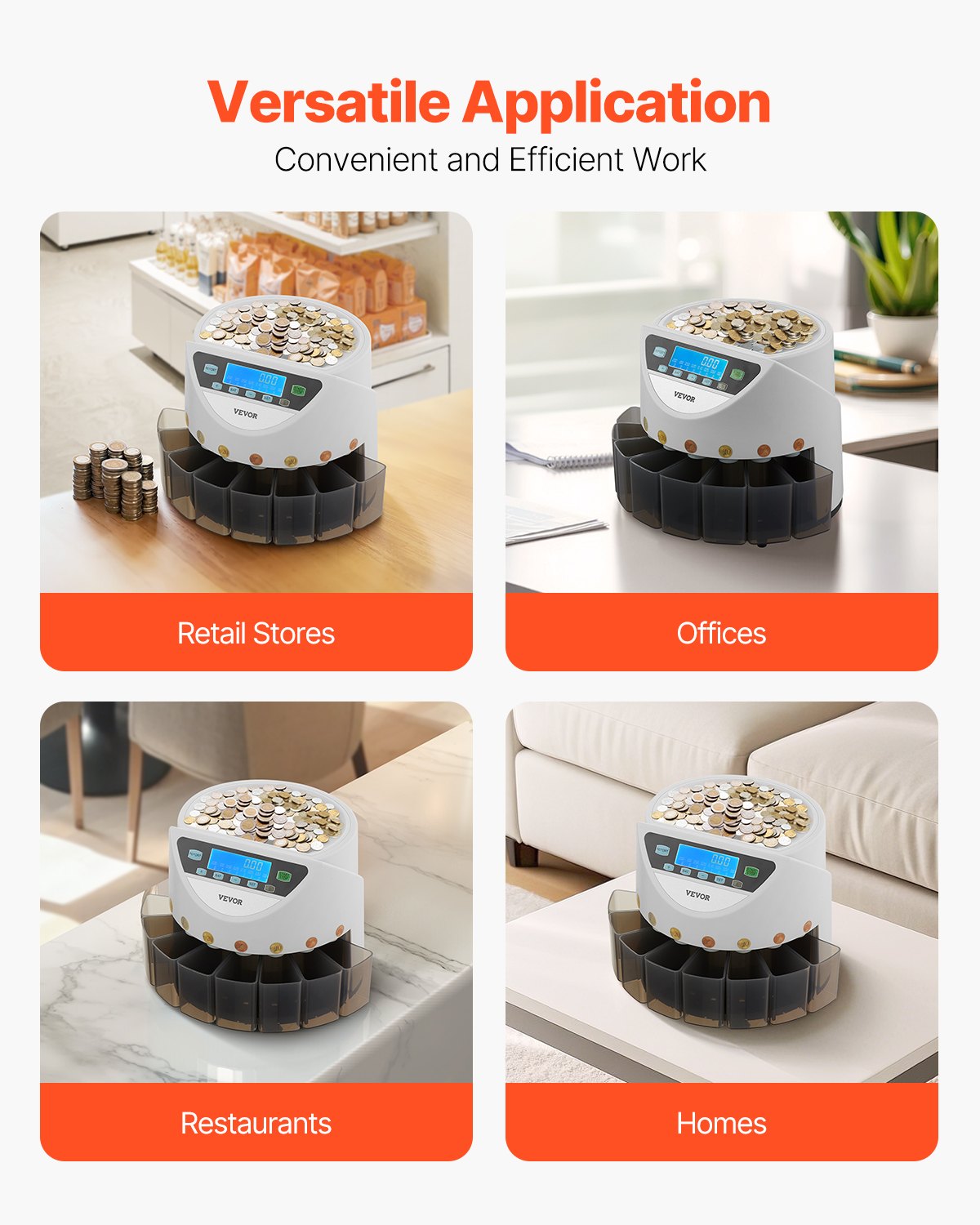 Sorter monet euro VEVOR, maszyna licząca monety do 8 rodzajów monet euro, maszyna licząca monety do 850 monet, duży wyświetlacz LCD, miejsce na monety, w tym 5 tub i 8 pojemników na monety