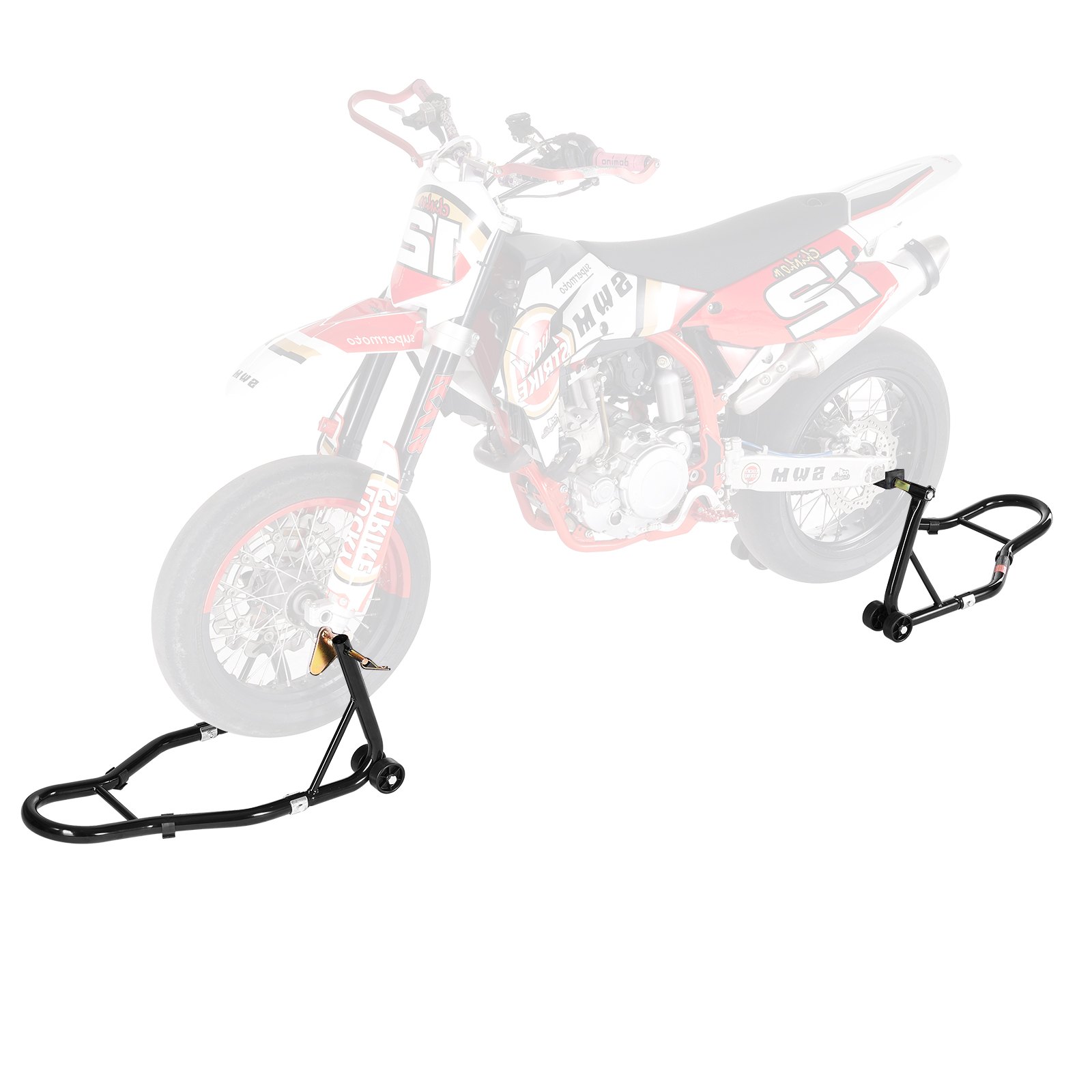 Podnośnik motocyklowy VEVOR z podnośnikiem przednim i tylnym, udźwig 500 kg, podwójny widelec przedni, sprężynowy widelec U+L z tylnym wahaczem, podnośnik motocyklowy do większości motocykli