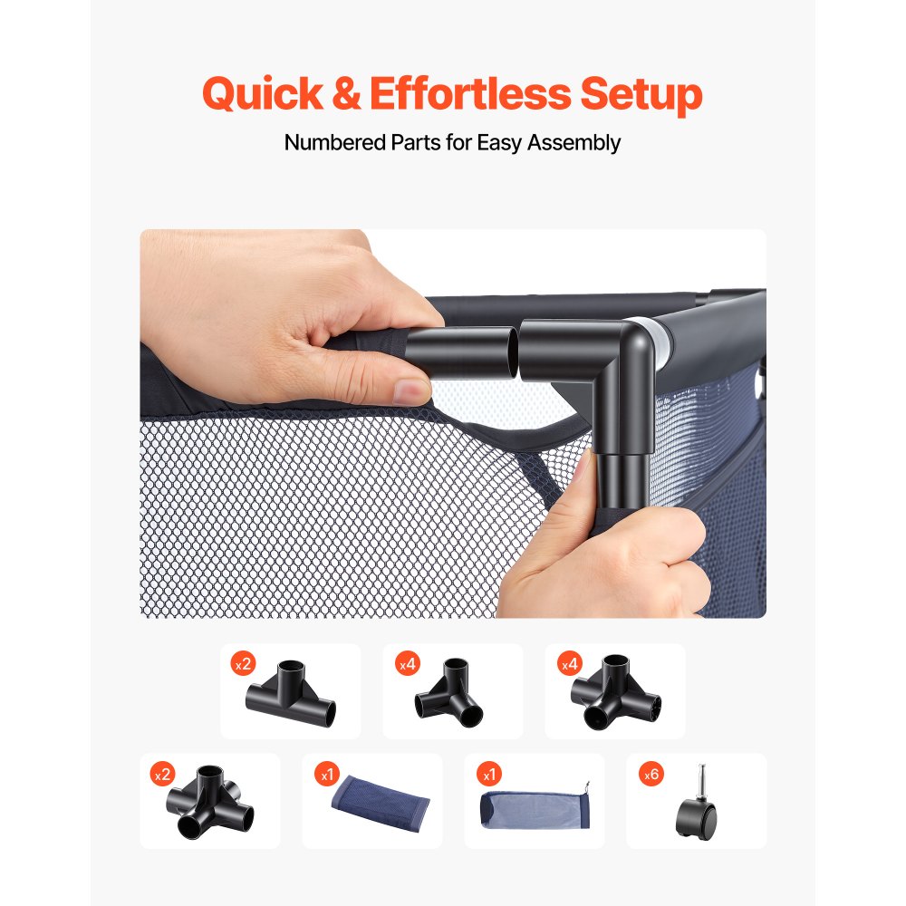 VEVOR Pool Storage Bin, 93.5 x 61 x 90.4 cm, Rolling Pool Float Storage Organizer with Side Pockets & Casters, Heavy Duty Metal Frame, Poolside Toys Noodles Holder Mesh Basket for Swimming Pools