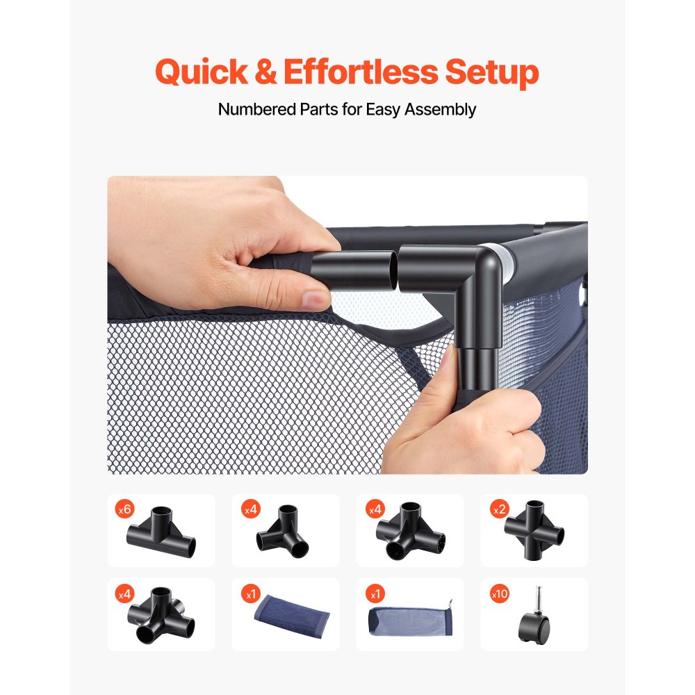 Pojemnik do przechowywania zabawek basenowych VEVOR, 125 x 84 x 84 cm, pudełko do przechowywania, wózek do przechowywania, organizer z bocznymi kieszeniami i kółkami, solidna metalowa rama, siatkowy kosz na zabawki basenowe