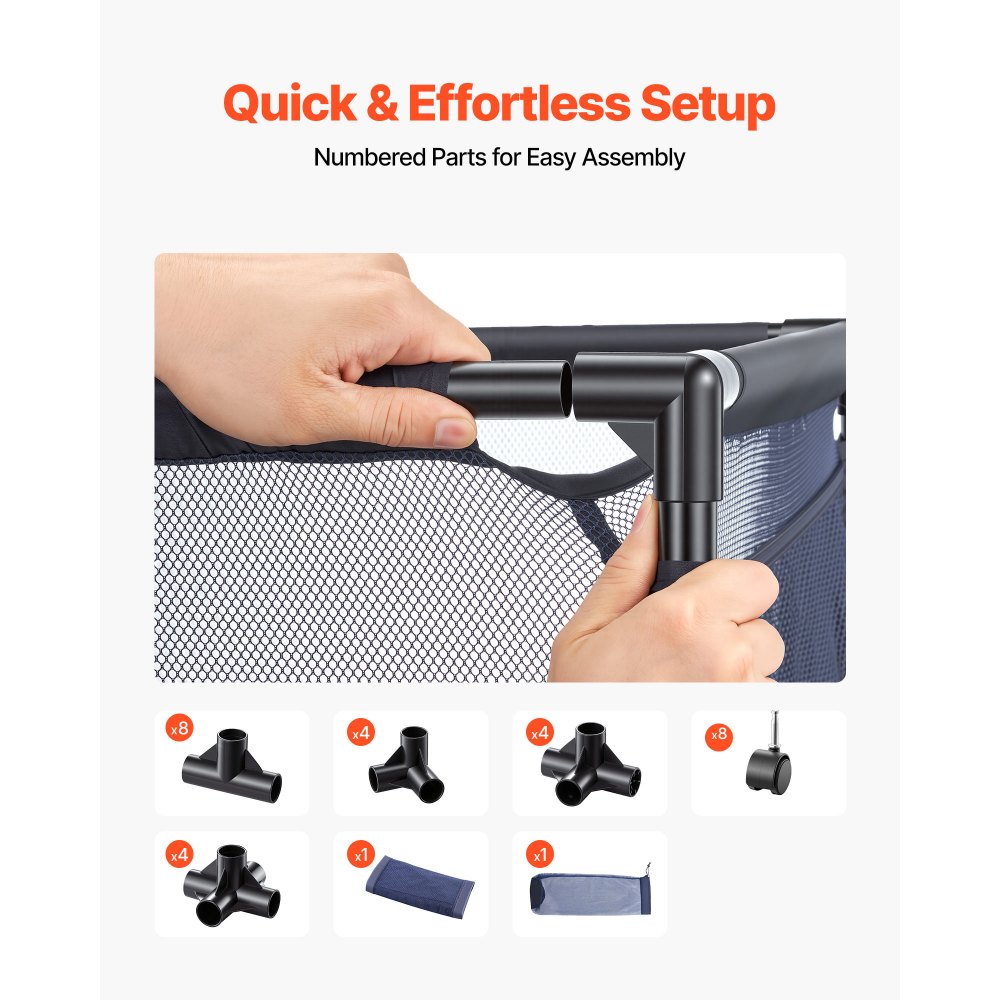 VEVOR Pool Storage Bin, 175.5 x 81.5 x 89 cm, Rolling Pool Float Storage Organizer with Side Pockets & Noodles Holder, Durable Metal Frame, Poolside Toys Breathable Mesh Basket for Swimming Pools