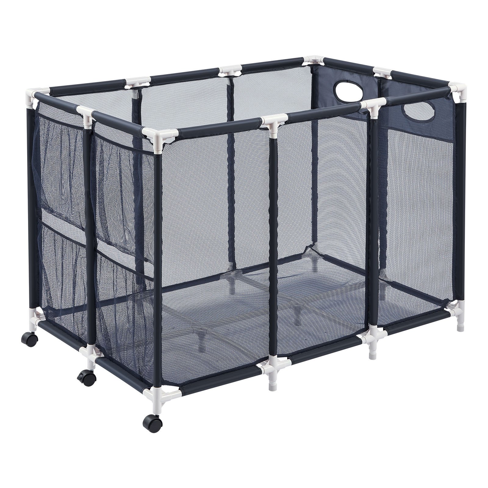Pojemnik do przechowywania basenu VEVOR 120 x 77 x 86,5 cm, pojemnik do przechowywania basenu z 3 kółkami, organizer z siatki z plastikową ramą i kieszeniami bocznymi, koszyk organizer na makarony basenowe i sprzęt do pływania