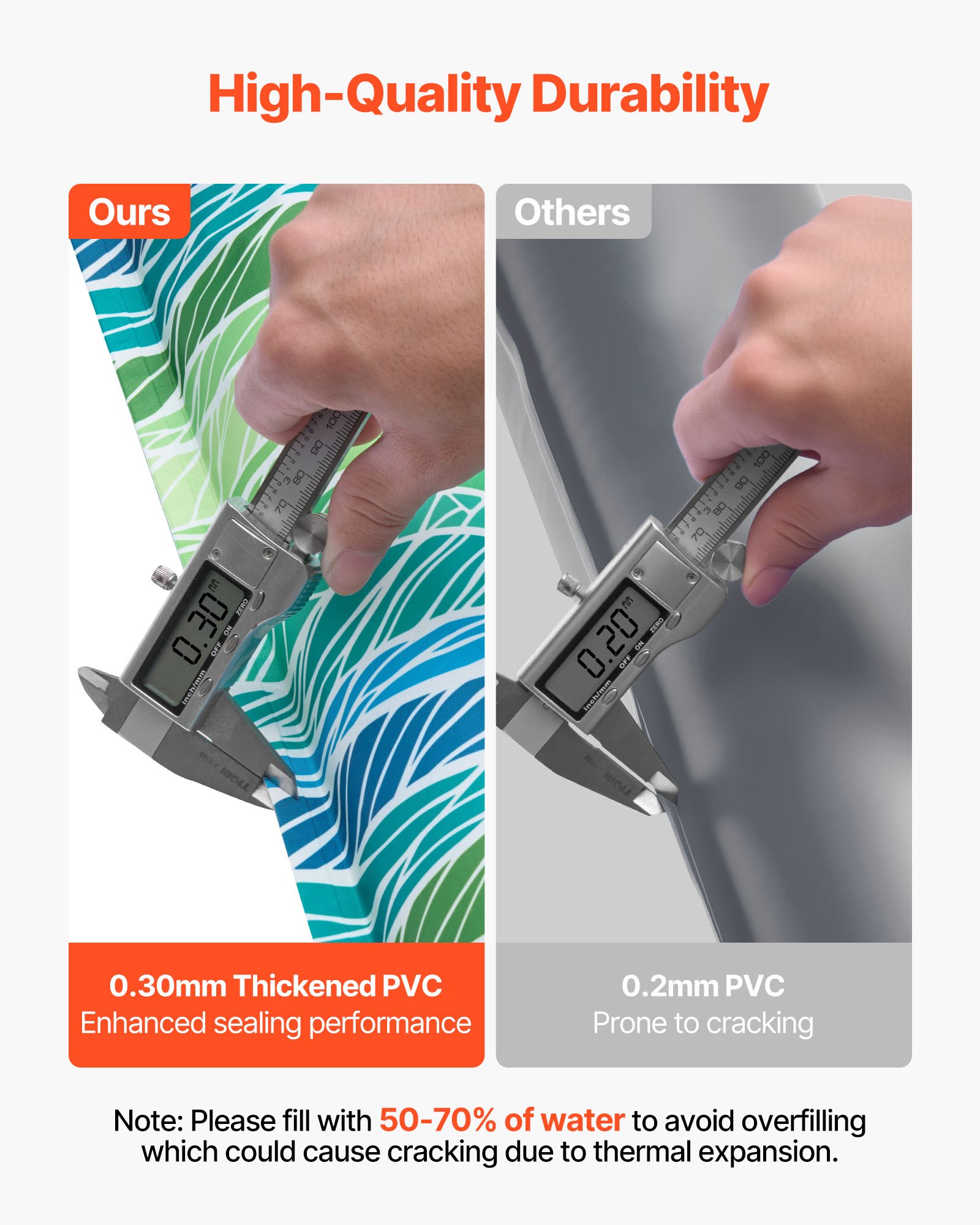 VEVOR Worek na wodę do basenu, 6 szt., 240 x 30 cm, grubość 0,4 mm, worki na wodę z PVC z odblaskowymi paskami i szczelną zakrętką, do zabezpieczania pokryw basenowych zimą, kolor niebieski