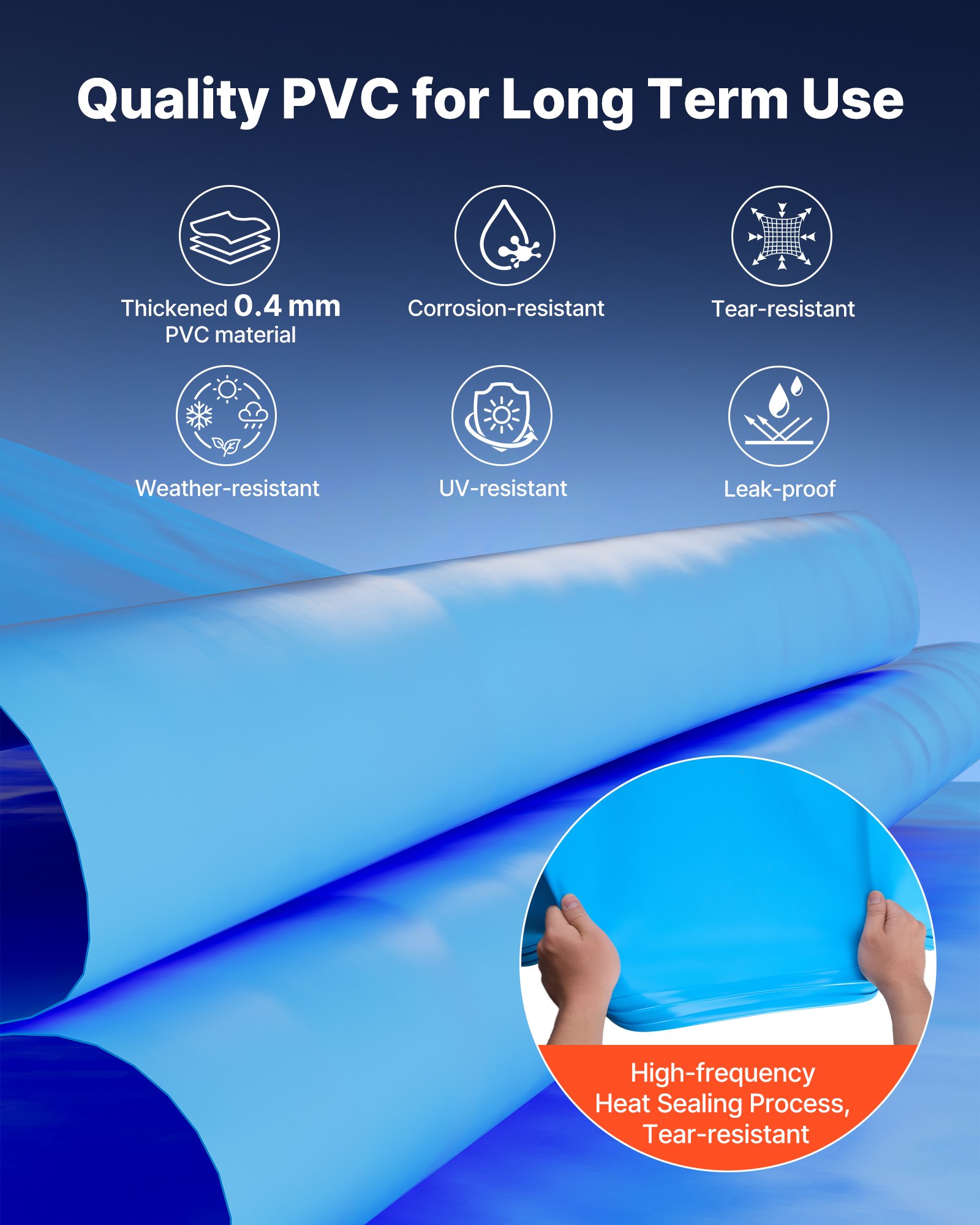 Wykładzina basenowa VEVOR 3,75 x 6,1 m, wyściółka basenowa do basenów o wysokości ściany 120 cm, wyściółka zamienna z PVC, grubość wewnętrznej wyściółki 0,4 mm, wyściółka basenowa UniBead, wyściółka zamienna, odpowiednia do basenów naziemnych, niebieska