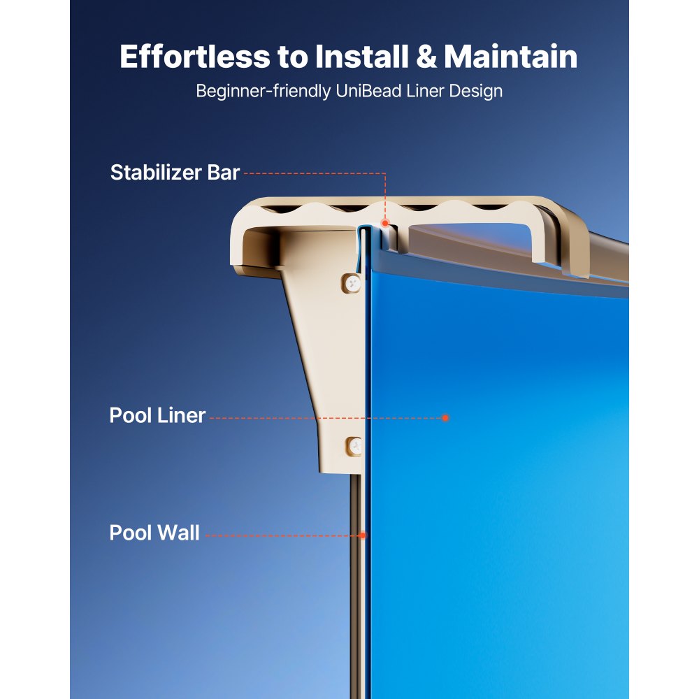 VEVOR Oval Pool Liner, 375 x 732 cm UniBead Swimming Pool Liner for 120 cm Wall Height, Premium Vinyl, Easy Install with Leak-Proof Patches, Designed for Steel Sided Above-Ground,Outdoor, Blue