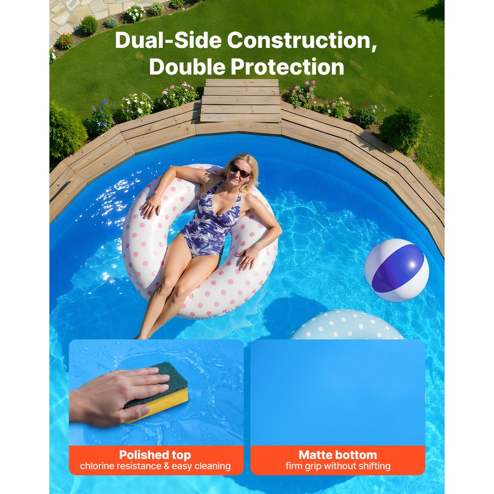 VEVOR 350.5 cm Pool Liner, Round UniBead Swimming Pool Liner for 120 cm Wall Height, Premium Thick Vinyl, Easy Install with Leak-Proof Patches, for Steel Sided Above-Ground,Outdoor, Blue