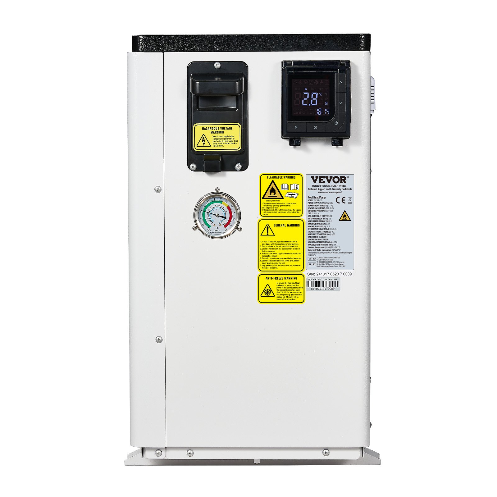 Pompa ciepła do basenów elektrycznych VEVOR, moc grzewcza 3,22–15,25 kW, energooszczędne podgrzewacze basenowe o zmiennej częstotliwości do basenów naziemnych o pojemności 30–60 m³, podgrzewacz wody basenowej z funkcją ogrzewania i chłodzenia, prąd zmienny 220–240 V, 50 Hz