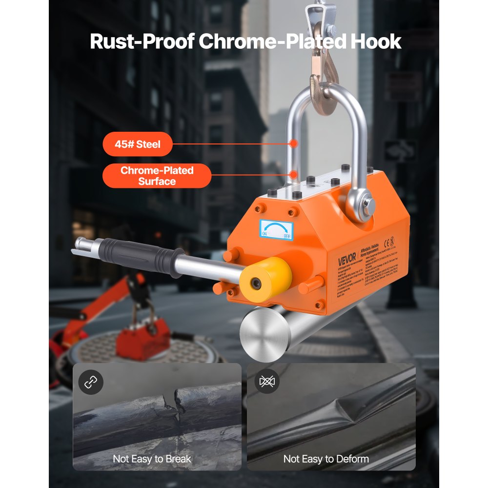 VEVOR Podnośnik magnetyczny z trwałym magnesem i wózkiem, siła uciągu 600 kg, wózek stalowy z wytrzymałym podnośnikiem magnetycznym, 2 kołami i regulowanym uchwytem, ​​do podnoszenia pokryw studzienek