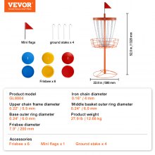Kosz do disc golfa VEVOR, przenośny zestaw dysków do disc golfa, z 24 łańcuchami, stalowy stojak do ćwiczeń na kosze do disc golfa, profesjonalny zestaw koszy do golfa, zestaw do użytku na zewnątrz i wewnątrz, zawierający 6 dysków do rzucania, pomarańczowy