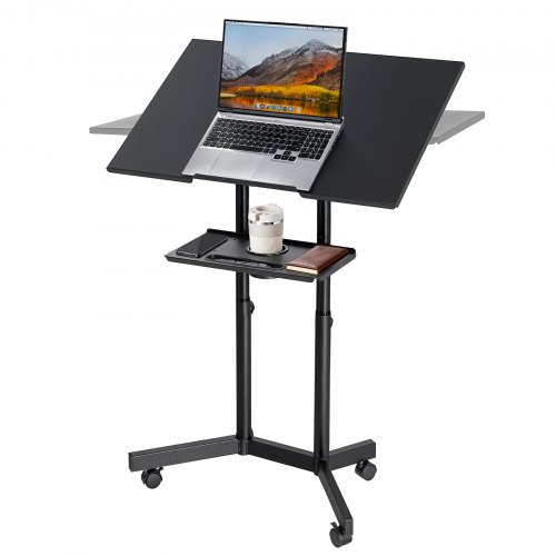 Mównica stojąca VEVOR, regulowana wysokość, 620 x 400 x 1245 mm, stolik pod laptopa, do szkół, kościołów, na imprezy, 1028–1245 mm, stojak prezentacyjny z blatem odchylanym w zakresie 0–30° i regulowaną półką