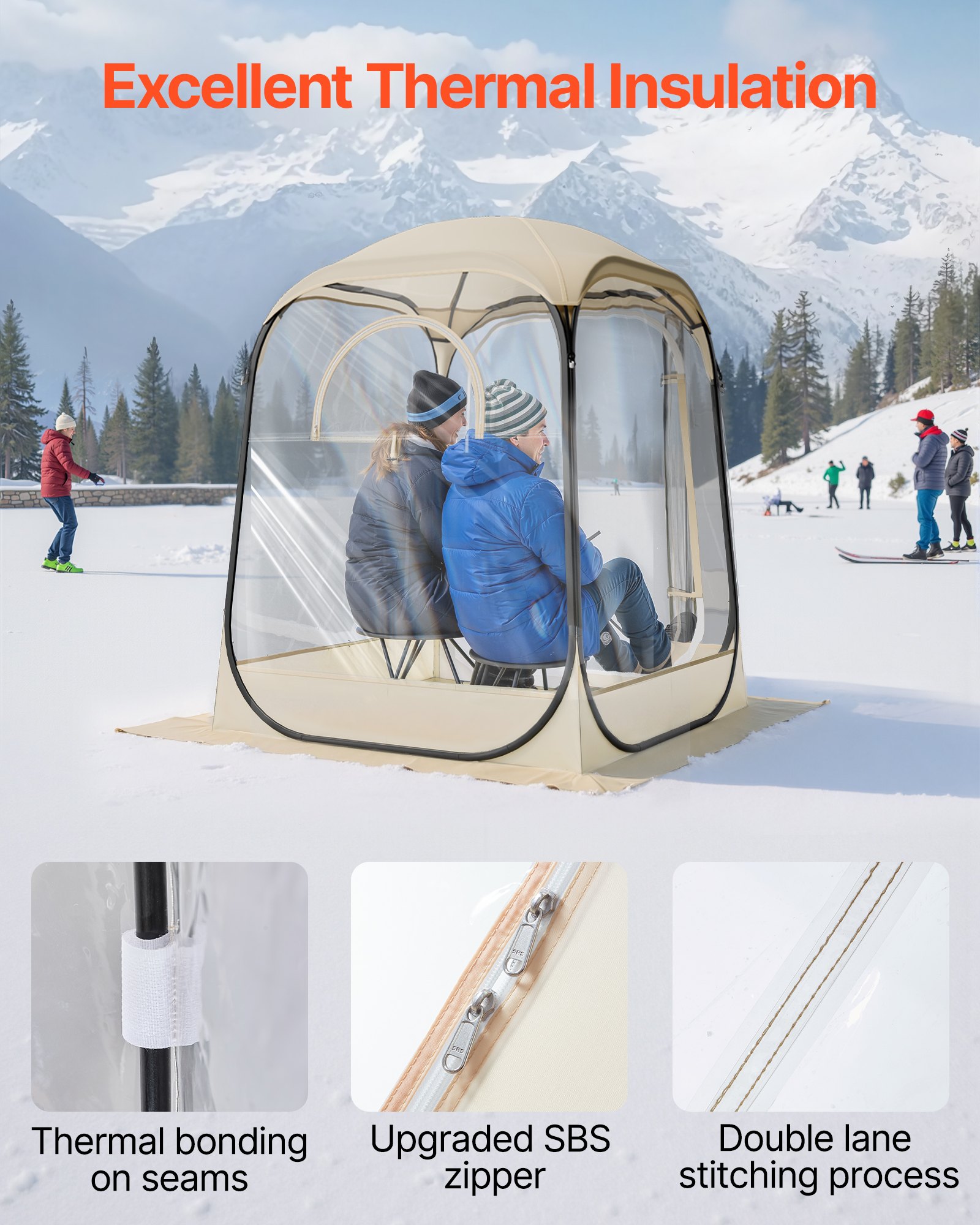 VEVOR Pop up Sports Tent, 1.27x1.27 m Clear Bubble Tent for 1 Person, Waterproof Outdoor Pod with Floor Mat & Top Cover, Garden Igloo Dome Tents Camping Shelter for Events Fishing Cheering