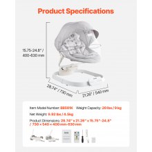 VEVOR Huśtawka dla niemowląt Leżak dla niemowląt 3 pozycje siedzenia Zdalne sterowanie Bluetooth