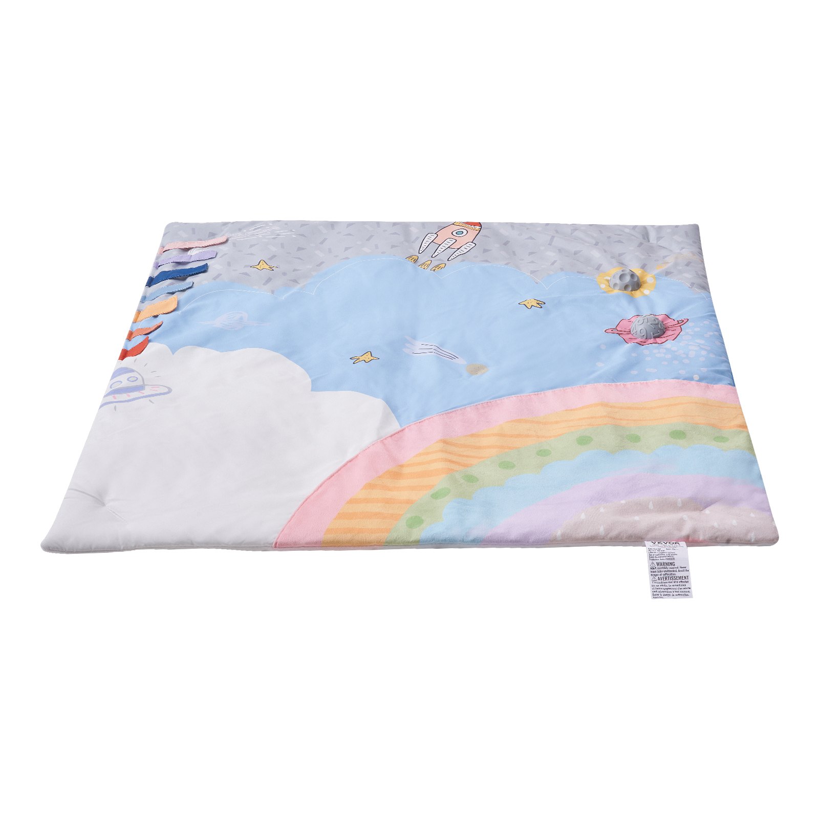 Mata do zabawy VEVOR 89x89x48 cm, mata edukacyjna z 6 zabawkami sensorycznymi, świecąca rakieta muzyczna, dla dzieci w wieku 0-18 miesięcy, rozwijająca zmysły i motorykę