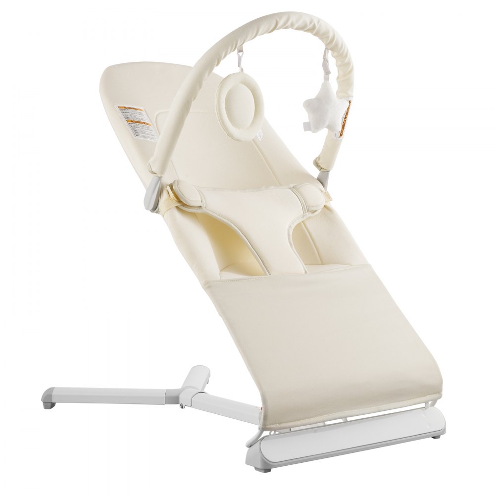 VEVOR Baby Bouncer, Foldable Bouncer Seat for Babies 0-9 Months, Bouncer Chair with 2 Reclining Angles & Rotating Toy Bar, Baby Swing with Travel Bag for Indoor & Outdoor Use, 685x410x600mm Beige
