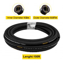 Wąż hydrauliczny VEVOR 1/2" x 30,5 m, zwinięty wąż hydrauliczny 4000 PSI, gumowy wąż hydrauliczny z 2 oplotami z drutu stalowego o wysokiej wytrzymałości, wąż hydrauliczny luzem -20 ℃ do 140 ℃