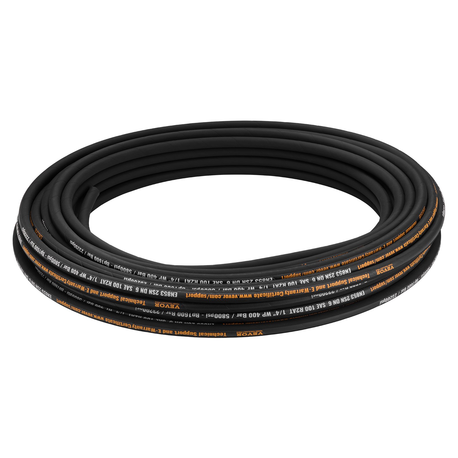 VEVOR Hydraulic Hose 6.35 mm x 30.5 m, Wound Hydraulic Hose 5800 PSI, Rubber Hydraulic Hose with 2 High-Tensile Steel Wire Braids, Bulk Hydraulic Hose -40 °C to 121 °C