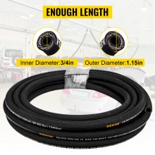 Wąż hydrauliczny VEVOR Zwijany wąż hydrauliczny 3/4" x 50 stóp Gumowy wąż hydrauliczny 3120 PSI z 2 oplotami z drutu stalowego o dużej wytrzymałości na rozciąganie Wąż hydrauliczny luzem -20 ℃ do 140 ℃