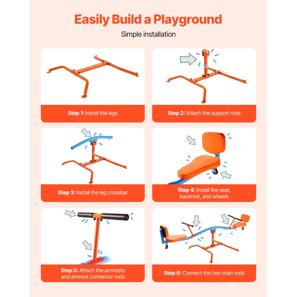 VEVOR Huśtawka dziecięca 2640 x 930 x 710 mm, Huśtawka o udźwigu do 136 kg, Huśtawka ogrodowa z uchwytami, Huśtawka, Huśtawka karuzelowa do użytku na zewnątrz, Obrót o 360 stopni, Zabawka dla dzieci w wieku od 3 lat