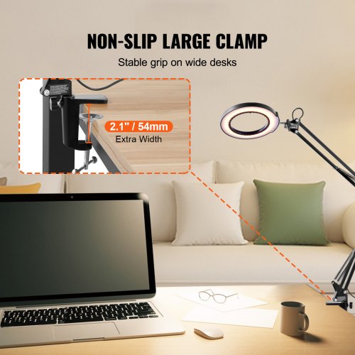 VEVOR 64 lampa z lupą LED lampa z lupą lampa robocza z zaciskiem lampa do pracy lampa stołowa 5-krotne powiększenie, 5-kolorowe przyciemnianie, szklana soczewka 110 mm, inteligentna głowica dotykowa idealna do pracy, nauki, czytania