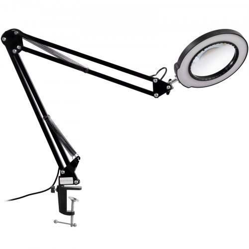 VEVOR 64 lampa z lupą LED lampa z lupą lampa robocza z zaciskiem lampa do pracy lampa stołowa 5-krotne powiększenie, 5-kolorowe przyciemnianie, szklana soczewka 110 mm, inteligentna głowica dotykowa idealna do pracy, nauki, czytania