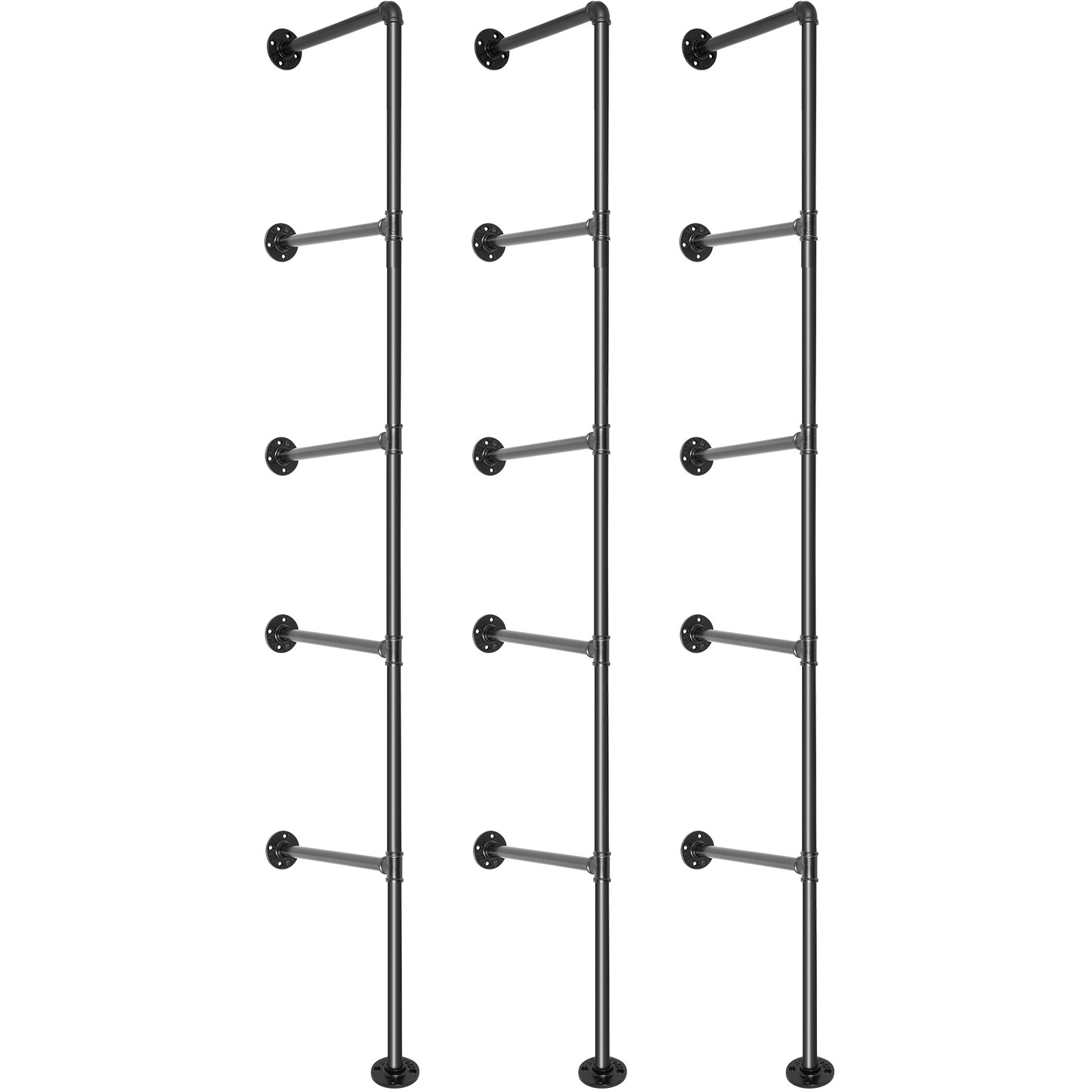 VEVOR Zestaw 3 retro przemysłowych półek do montażu na ścianie Rury 34 x 176 cm Półka na rury 5 poziomów Przemysłowa półka ścienna Łącznie 100 kg Nośność Idealny do kuchni Łazienka Sypialnia Salon Biuro