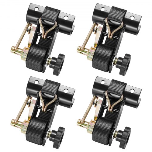 Pasy napinające do ram drabinowych VEVOR, 47,5–50,8 mm, montaż na czarnej okrągłej rurze, 38 mm x 2,25 m, pasy zapadkowe z podwójnymi hakami J, nośność 226,8 kg, z zapięciem na klamrę (opakowanie 4 szt.)