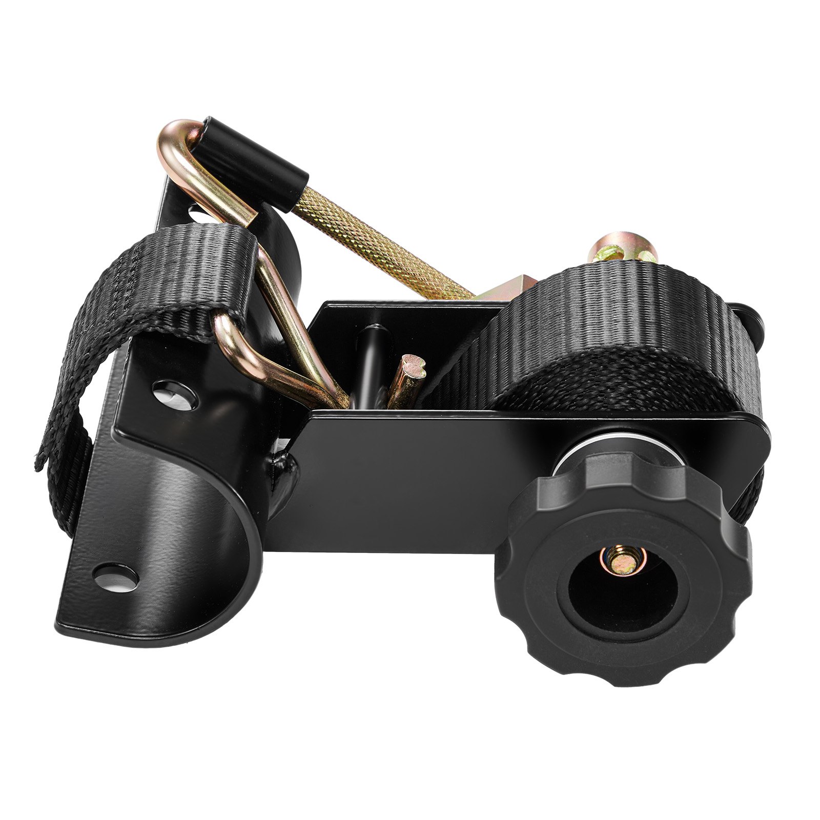 Pasy napinające do ram drabinowych VEVOR, 47,5–50,8 mm, montaż na czarnej okrągłej rurze, 38 mm x 2,25 m, pasy zapadkowe z podwójnymi hakami J, nośność 226,8 kg, z zapięciem na klamrę (opakowanie 4 szt.)