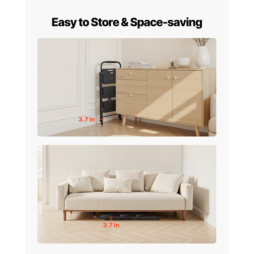 VEVOR 3-stopniowa składana drabina z antypoślizgowymi stopniami i wygodną rączką, drabina domowa o udźwigu 272 kg, składany stołek, drabina bezpieczeństwa do kuchni, domu i biura, czarna