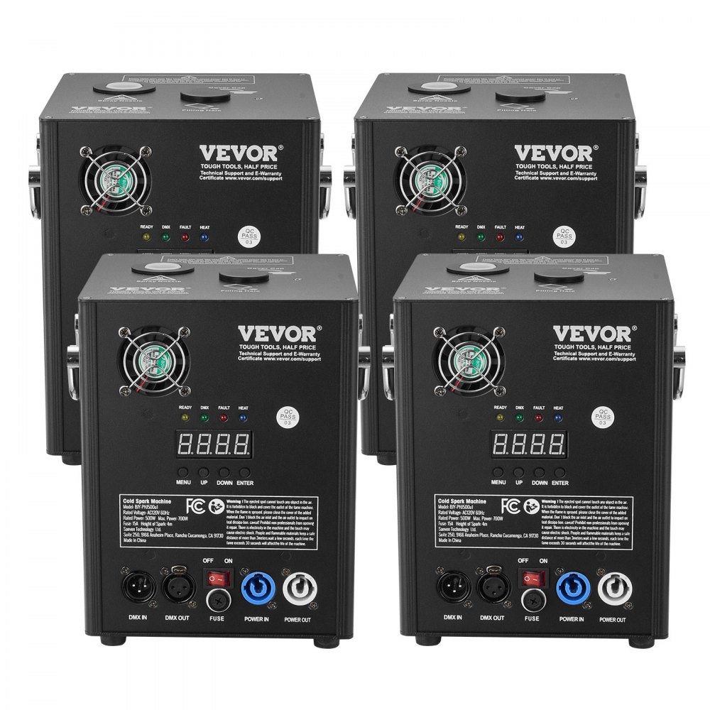 VEVOR 4x Maszyna iskrząca 500 W Maszyna pirotechniczna Maszyna ze stopu aluminium Kontroler DMX Regulowana maszyna z zimnymi iskrami o zasięgu 2-4 m 7 min na jedno ładowanie Idealna na wesela, pokazy DJ-skie, imprezy