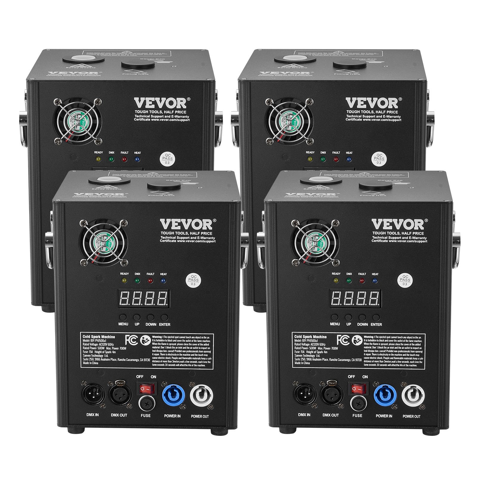 VEVOR 4x Spark Machine 500W Pyrotechnic Machine Aluminum Alloy Fireworks Machine DMX Controller Adjustable 2-4m Cold Spark Machine 7 min per reload Ideal for weddings, DJ shows, parties