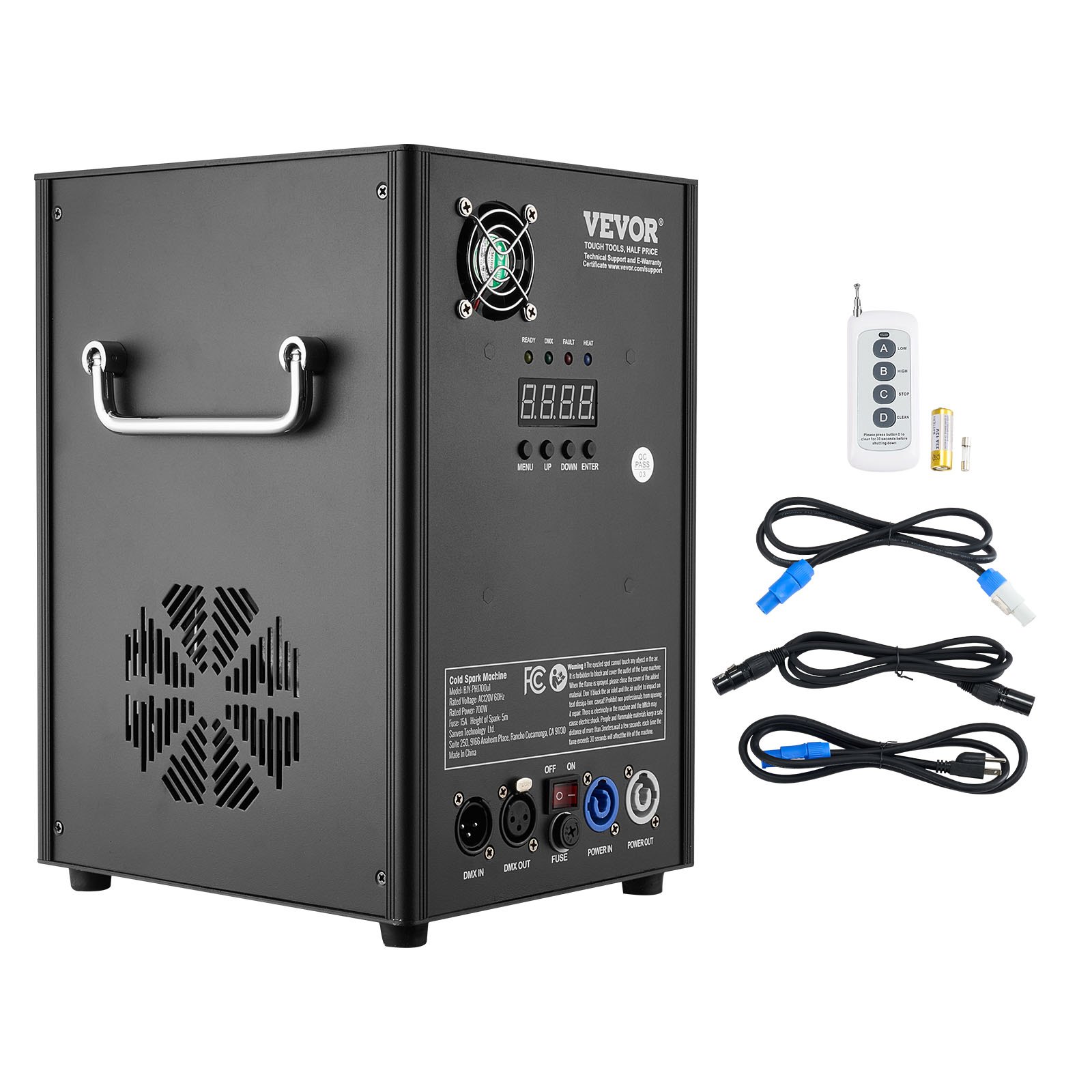 VEVOR Maszyna do robienia iskier 700W Maszyna do pirotechniki Maszyna do robienia fajerwerków ze stopu aluminium Kontroler DMX Regulowana maszyna do robienia zimnych iskier o zasięgu 2-5 m 7 min na jedno ładowanie Idealna na wesela, pokazy DJ-skie, imprezy