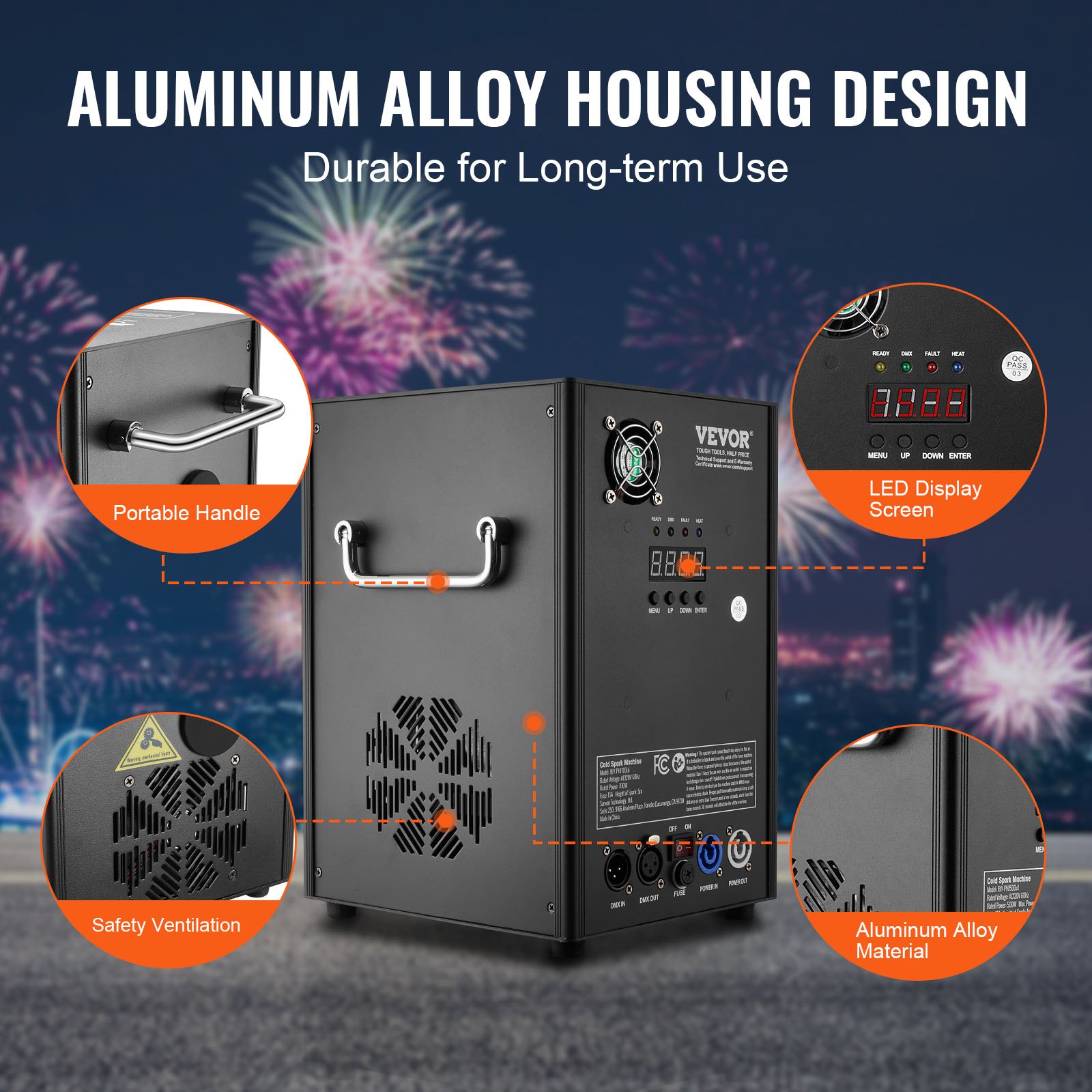 VEVOR 2x Maszyna iskrząca 700 W Maszyna pirotechniczna Maszyna ze stopu aluminium Kontroler DMX Regulowana maszyna z zimnymi iskrami o zasięgu 2-5 m 7 min na jedno ładowanie Idealna na wesela, pokazy DJ-skie, imprezy