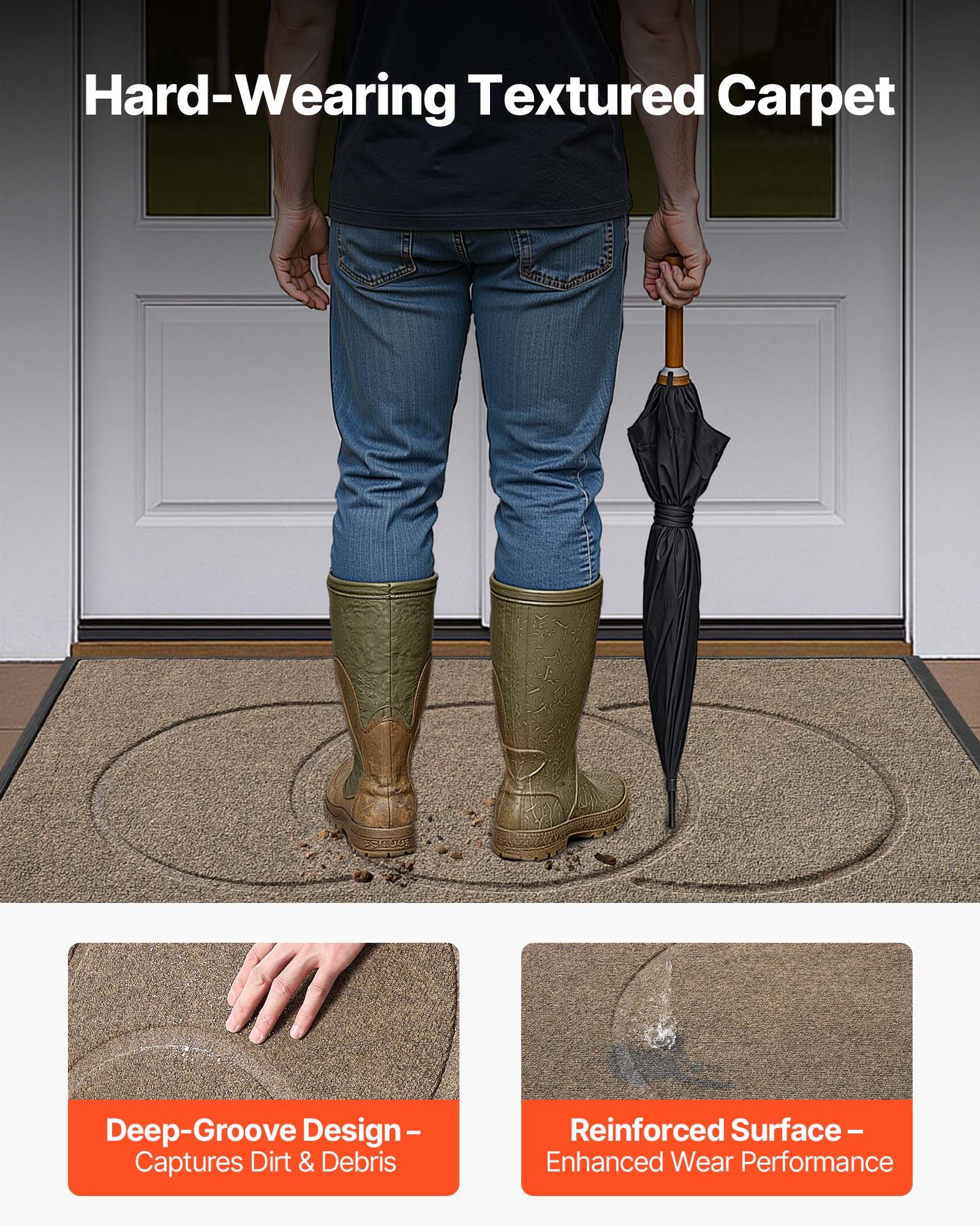 VEVOR Front Door Mat, 1194 x 813 mm Commercial Floor Mat for Indoor and Outdoor, Modern Stylish Carpet with TPE Backing, Heavy Duty Washable Entry Industrial Rug for Hallway, Balcony, Garage, Brown