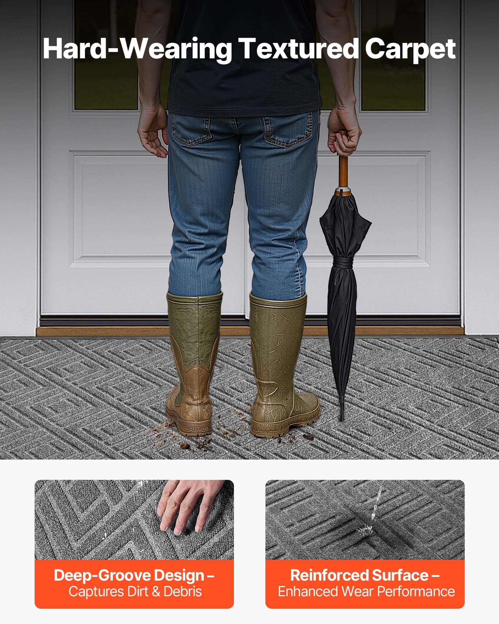 Mata wejściowa VEVOR Dirt Trapper, 1562 x 914 mm, wycieraczka do wewnątrz i na zewnątrz, mata czyszcząca, wycieraczka z podkładem TPE, trwała, zmywalna, do korytarza, na balkon, do garażu, szara