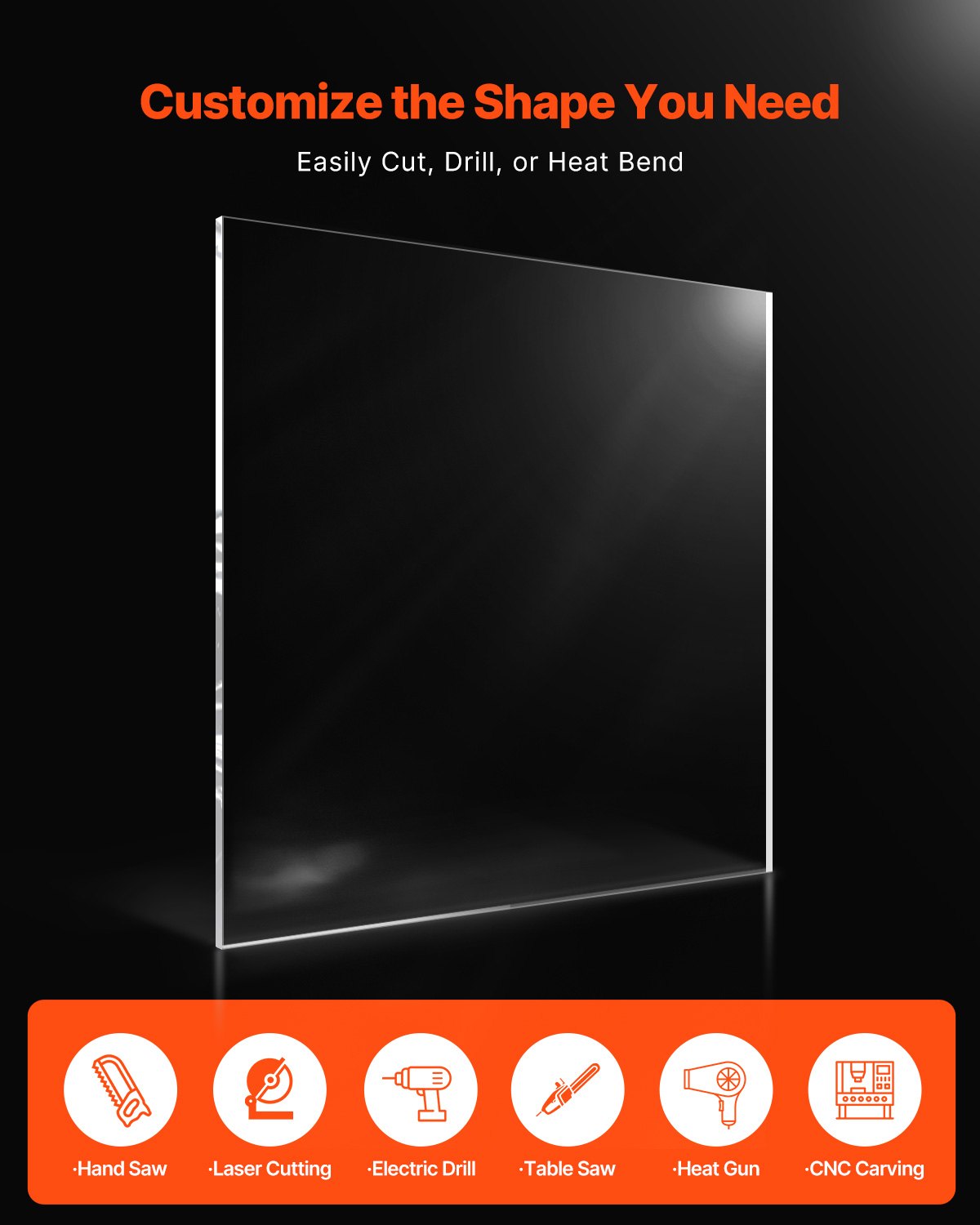 VEVOR Plexiglas Acrylic Sheet, Plastic Sheet, 914x1219mm, 6mm thick, clear, cast plastic glass for craft projects, replacement glass for picture frames, DIY display, easy to cut