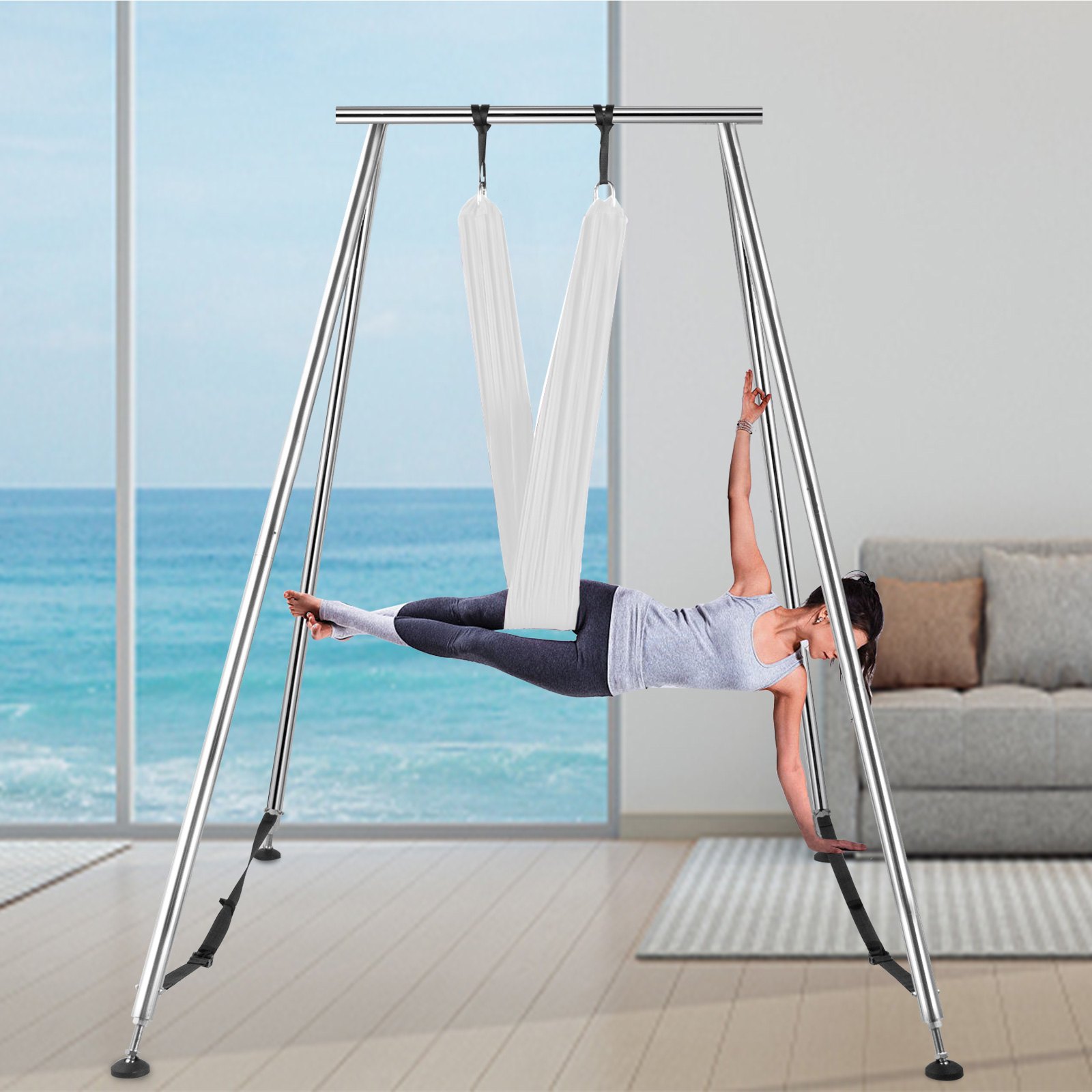 Wiszący trapez do jogi Swing Yoga Trapeze Stand Aerial Yoga Frame Steel White 6M