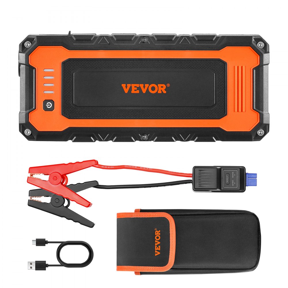 VEVOR Power Bank, szczytowy prąd rozruchowy 3000 A, rozrusznik samochodowy, wzmacniacz akumulatora, kable rozruchowe, światło LED, litowa skrzynka rozruchowa do silników benzynowych o pojemności do 10 l/diesla o pojemności do 8 l