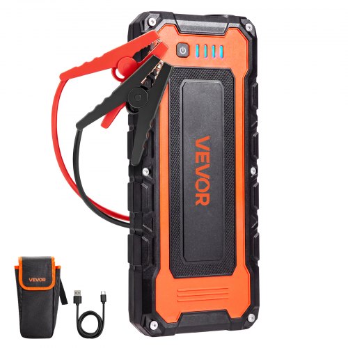 VEVOR Rozrusznik samochodowy Power Bank 5000 A, szczytowa moc wyjściowa, 12 V, przenośny, czarny, do silników benzynowych do 9 l / silników Diesla do 8,0 l, latarka awaryjna LED z 3 trybami pracy, wyjście USB, obudowa ABS i PC