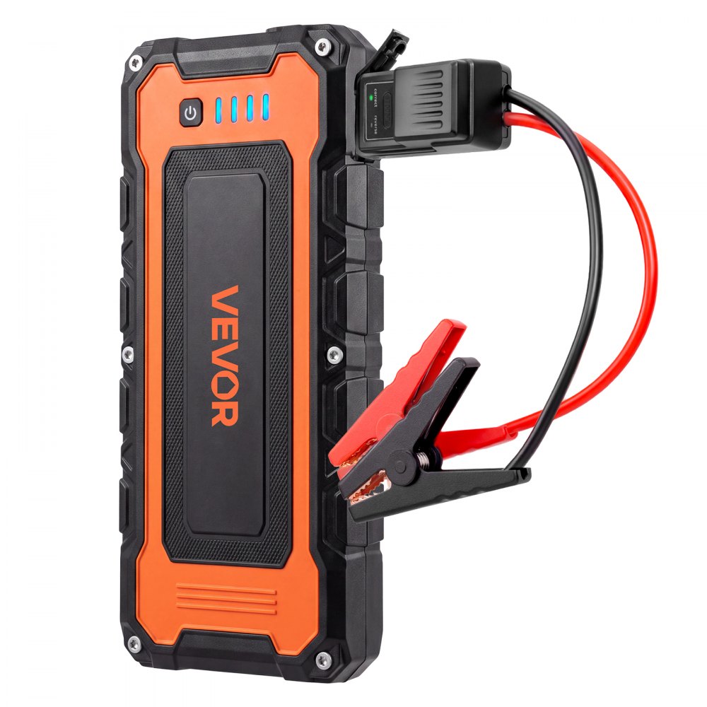 VEVOR Rozrusznik samochodowy Power Bank 5000 A, szczytowa moc wyjściowa, 12 V, przenośny, czarny, do silników benzynowych do 9 l / silników Diesla do 8,0 l, latarka awaryjna LED z 3 trybami pracy, wyjście USB, obudowa ABS i PC