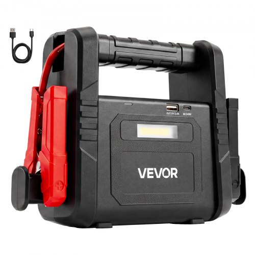 VEVOR Powerbank rozruchowy 6000 A, moc szczytowa 12 V, przenośny, czarny, rozruchowy do pojazdów benzynowych i wysokoprężnych do 10 l, latarka awaryjna LED z 3 trybami pracy, wyjście USB, obudowa ABS i PC