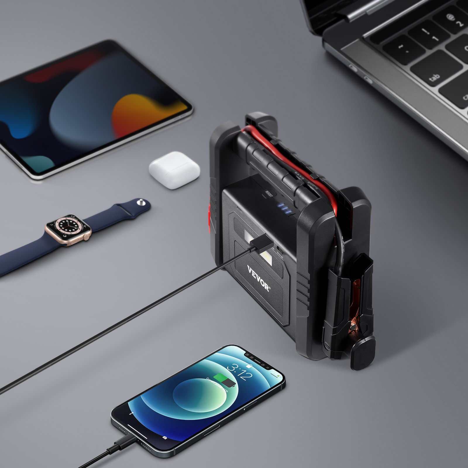 VEVOR Power Bank, szczytowy prąd rozruchowy 4000 A, rozrusznik samochodowy, wzmacniacz akumulatora, kable rozruchowe, dioda LED, litowe urządzenie rozruchowe do wszystkich silników benzynowych/diesla do 10 l