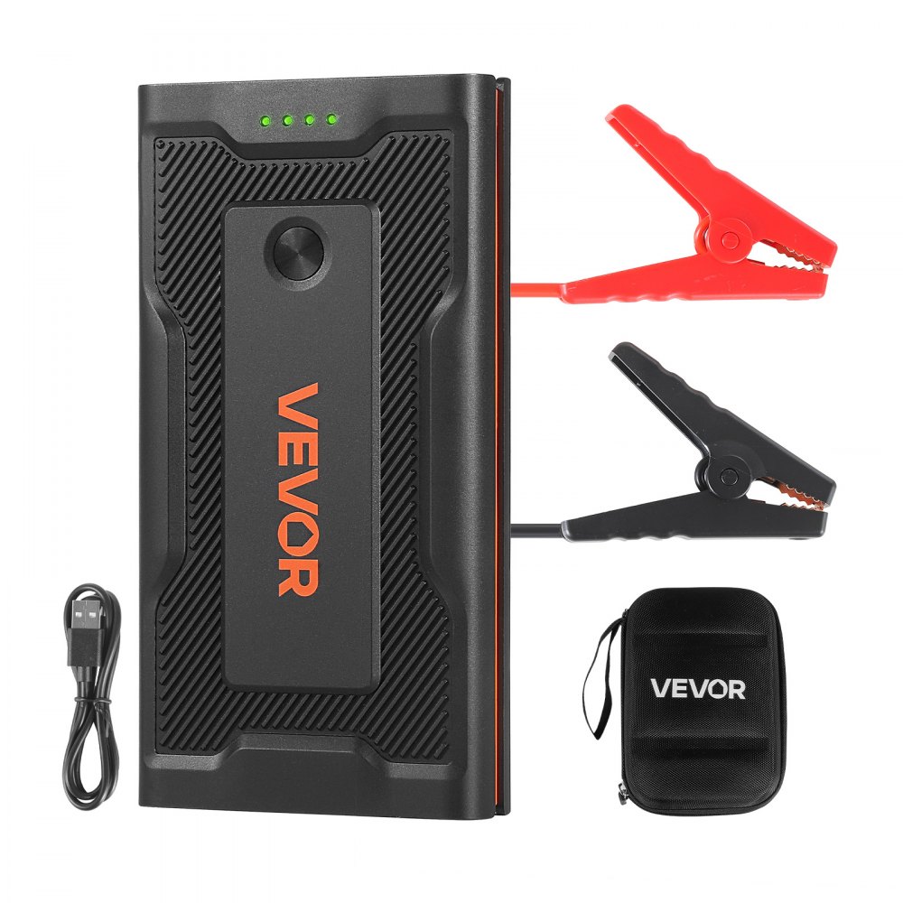 VEVOR Power Bank, urządzenie rozruchowe o szczytowym natężeniu prądu 1000 A z latarką LED i kablem do silników benzynowych o pojemności do 5 l/diesla o pojemności do 3 l, przenośne urządzenie wspomagające z szybkim ładowaniem i zabezpieczeniem do użytku w sytuacjach awaryjnych