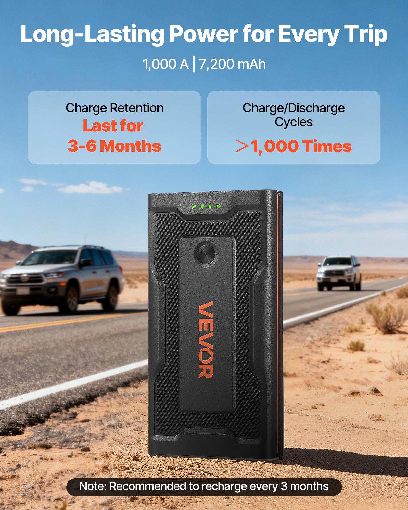 VEVOR Power Bank, urządzenie rozruchowe o szczytowym natężeniu prądu 1000 A z latarką LED i kablem do silników benzynowych o pojemności do 5 l/diesla o pojemności do 3 l, przenośne urządzenie wspomagające z szybkim ładowaniem i zabezpieczeniem do użytku w sytuacjach awaryjnych