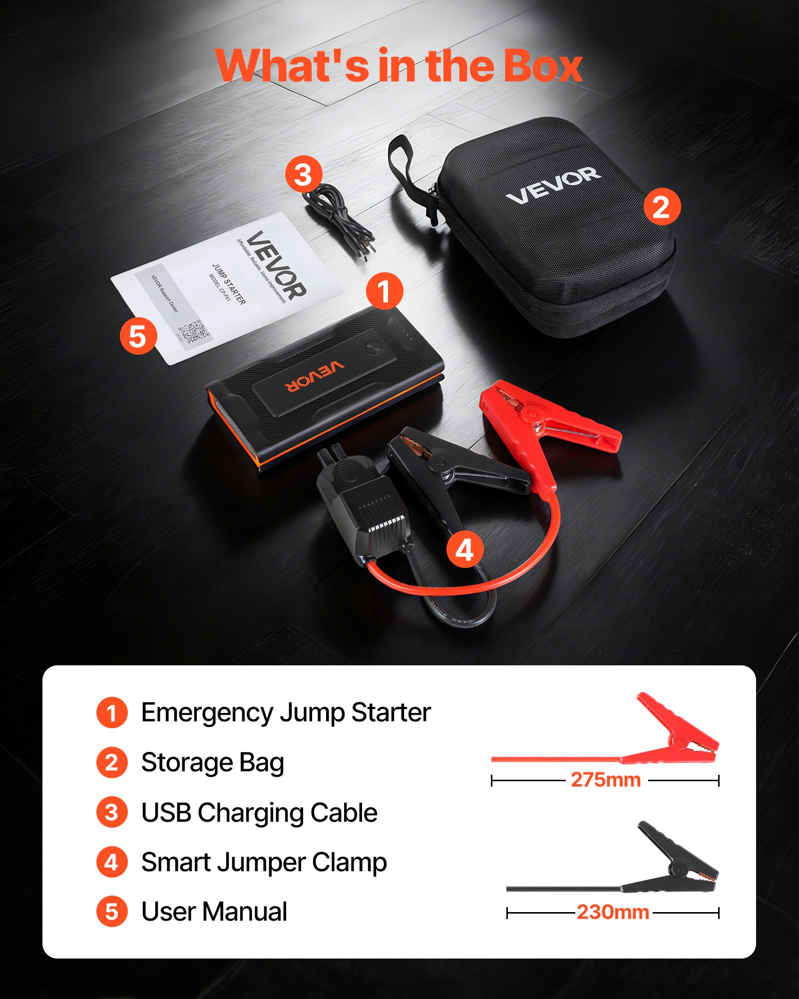 VEVOR Power Bank, urządzenie rozruchowe o szczytowym natężeniu prądu 1000 A z latarką LED i kablem do silników benzynowych o pojemności do 5 l/diesla o pojemności do 3 l, przenośne urządzenie wspomagające z szybkim ładowaniem i zabezpieczeniem do użytku w sytuacjach awaryjnych
