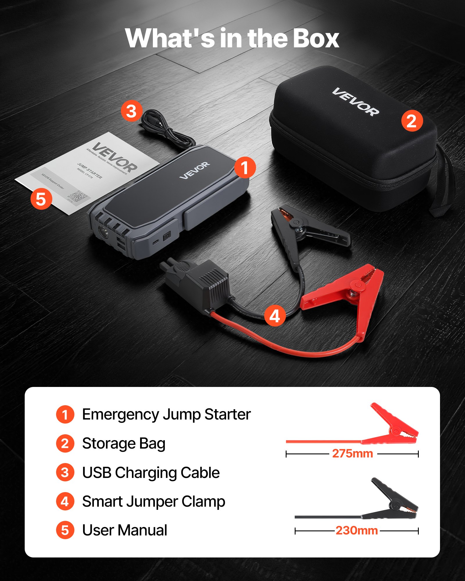 VEVOR Power Bank, urządzenie rozruchowe o szczytowym natężeniu prądu 1500 A z latarką LED i kablem do silników benzynowych o pojemności do 6 l/diesla o pojemności do 4 l, przenośne urządzenie wspomagające z szybkim ładowaniem i zabezpieczeniem na wypadek sytuacji awaryjnych