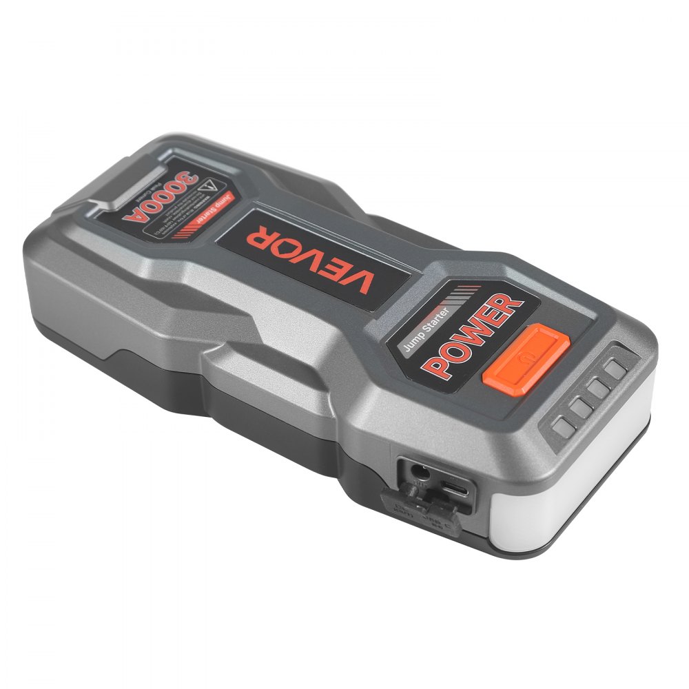 VEVOR Power Bank, urządzenie rozruchowe o szczytowym natężeniu prądu 3000 A z latarką LED i kablem do silników benzynowych o pojemności do 9 l/diesla o pojemności do 7 l, przenośne urządzenie wspomagające z szybkim ładowaniem i zabezpieczeniem na wypadek sytuacji awaryjnych